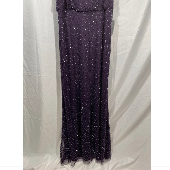 NEW Adrianna Papell Embellished Blouson Gown in Amethyst Purple‎ Gunmetal SZ 2 - Picture 8 of 10